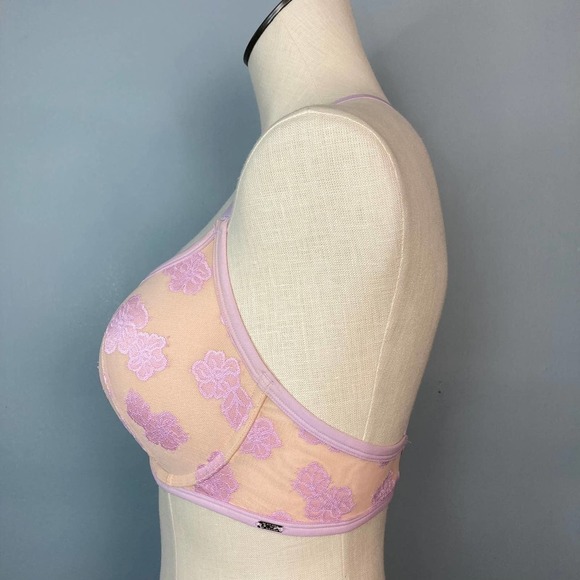 PINK Victoria's Secret Purple Beige Lightly Lined Hibiscus Underwire Bra 34DD - Picture 7 of 12